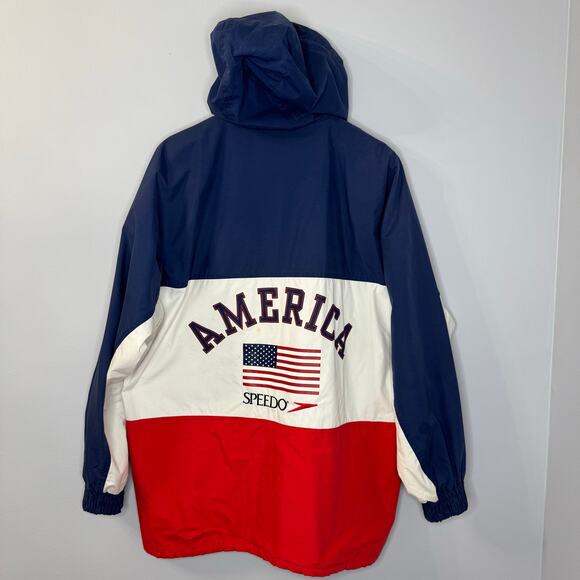 Vintage Speedo America Men’s Red White Blue Windbreaker Jacket US Flag - Picture 1 of 11